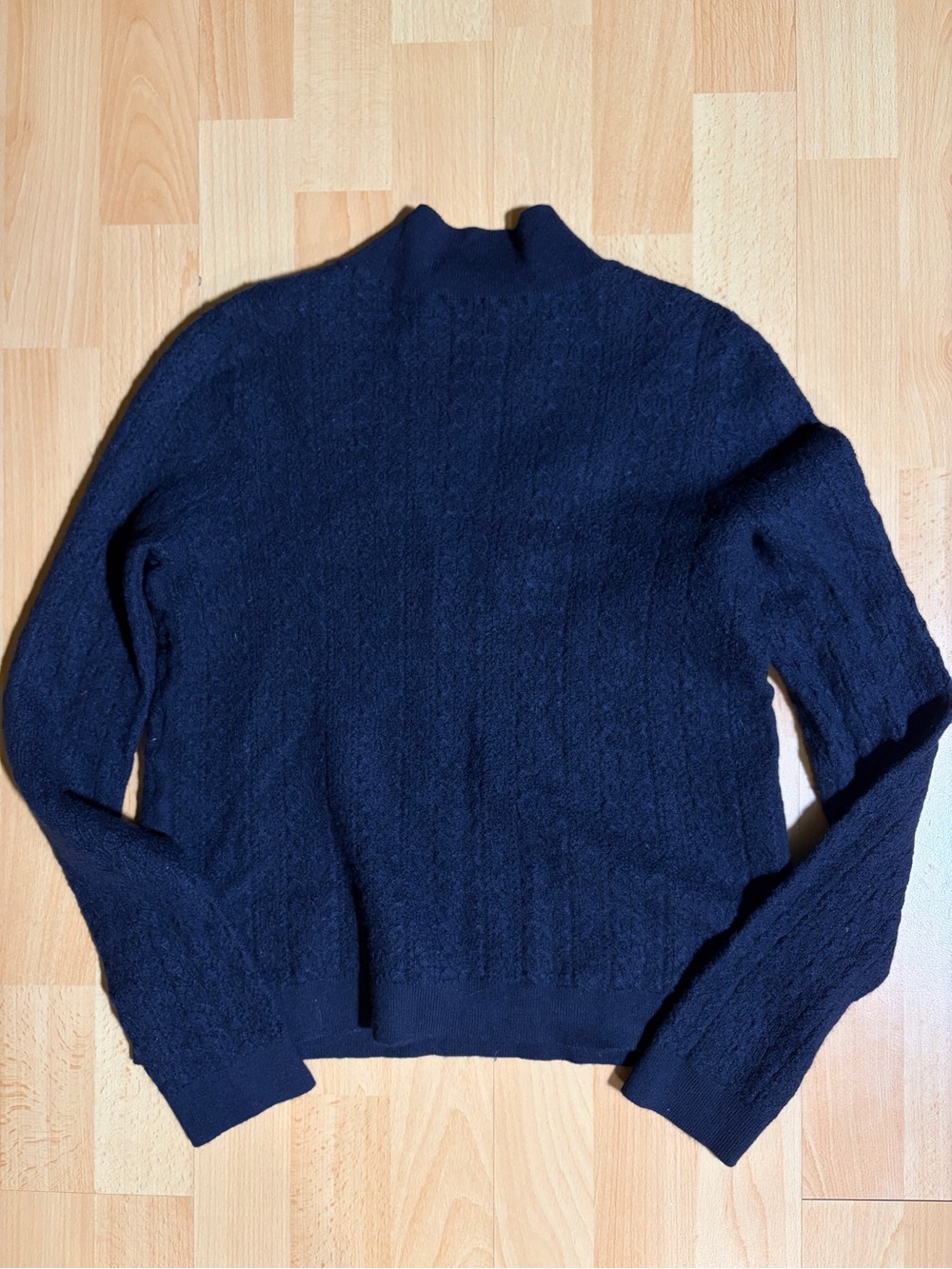 Sezane Anneli Sweater 100% Merino Wool Navy Lace-Inset Mockneck Pointelle Knit M - Picture 11 of 13